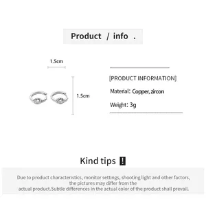 Detail view showing size and material info for zircon round silver hoop earrings