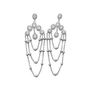 Luxury Oval Zirconia Long Tassel Drop Earrings For Women Copper Silver Color Elegant Banquet Party Jewelry With Silver Post