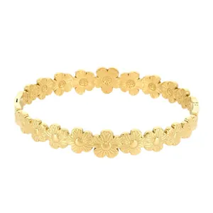 Elegante 18k vergulde roestvrijstalen madeliefje bloem patchwork bangle armband voor dames
