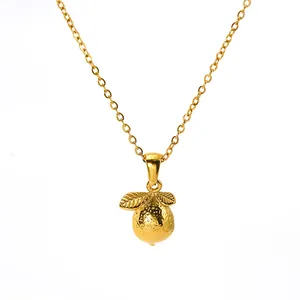 Élégant collier avec pendentif citron en acier inoxydable plaqué or 18 carats