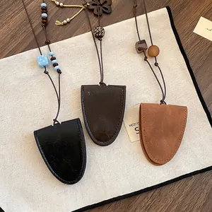 Collier de rangement pour lunettes en cuir vintage avec breloque fleur et perles