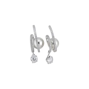 French Light Luxury Copper Rhinestone Artificial Pearl Water Drop Pendant Stud Earrings With Silver Earring Post For Women Elegant Jewelry
