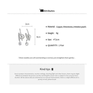 Detailed product specifications for zircon pearl teardrop earrings with measurements