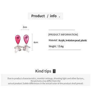 Detail showing dimensions and material of retro acrylic and pearl tassel earrings