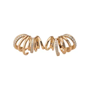Boucles d'Oreilles Clous Multicouches en Forme de C en Zirconia Plaqué Or 18K pour Femmes Bijoux Géométriques Élégants