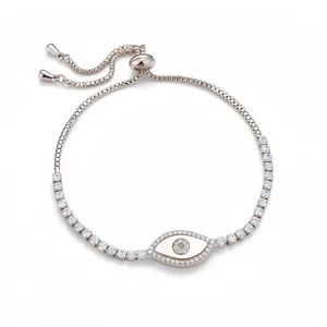 Light Luxury Copper Zirconia Shell Evil Eye Adjustable Bracelet For Women Silver Plated Bolo Chain Fashion Jewelry Gift