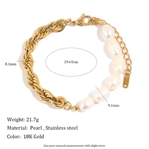 Detaillierte Maße und Spezifikationen des 18 Karat vergoldeten Perlen-Gliederarmbands