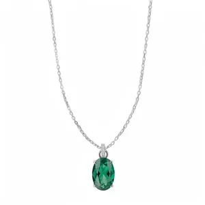 Luxury Zirconia Oval Pendant Necklace And Ring For Women Silver Plated Copper Elegant Green Blue Zirconia Inlaid Jewelry