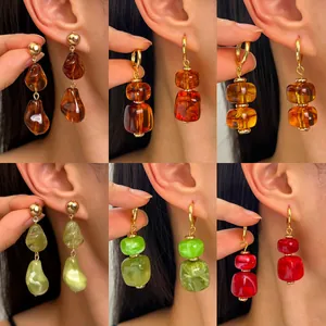 Maillard Stijl Onregelmatige Hars Kraal Oorbellen Modieus Minimalistisch Verguld Legering Geometrische Hangende Oorbellen Voor Dames Sieraden