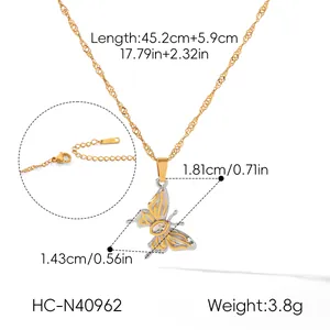 Detailed view of butterfly pendant necklace with precise size and weight measurements