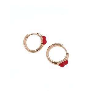 Vintage Emaille Blumen Creolen Kupfer Vergoldet Rote Blume Schmuck Für Damen Neuer Chinesischer Stil Elegantes Zubehör