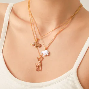 Roestvrij Staal 3D Emaille Dier Hanger Ketting Voor Vrouwen Ijsbeer Hert Wild Zwijn Goud Gegalvaniseerde Ketting Sieraden Cadeau