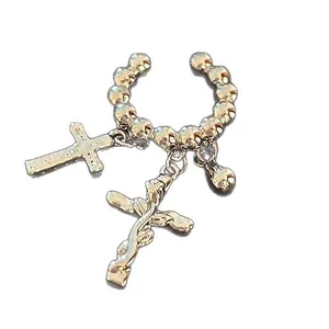 Modische 14k vergoldete Ohrklemme mit Kreuzanhänger und Perlenband für Damen, cool