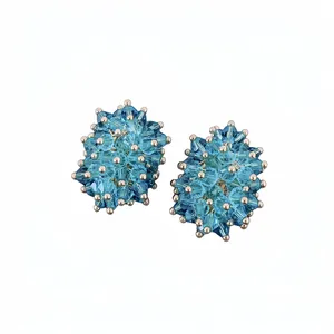 Retro Luxus Glas Cluster Ohrstecker Für Damen Silber Ohrringpfosten Gold Plattiert Kupfer Geometrischer Schmuck Für Bankett