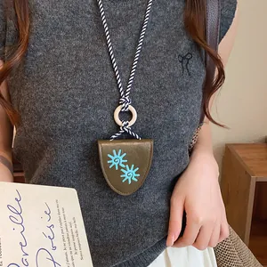 Collier porte-lunettes rétro en cuir avec broderie fleur de soleil