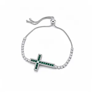 Bracelet Bolo en Cuivre et Zirconia Croix de Luxe Léger pour Femmes Ajustable Chaîne de Zircon Scintillante Bijoux Cadeau