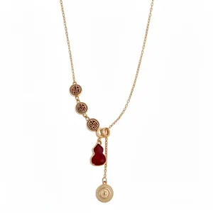 18K Gold Plated Copper Wulu Pendant Necklace Shell Clavicle Chain New Chinese Style Retro Jewelry For Women