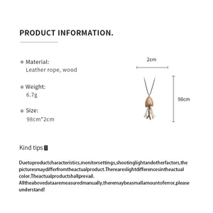 Ethnic vintage fish tassel pendant necklace with leather rope and wood material detail