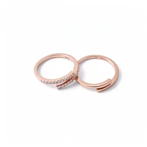 Minimalist Copper Zirconia Open Ring For Women Adjustable Geometric Rose Gold Plated Finger Ring Small Design Accessory Jewelry