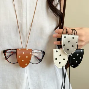 Korean Style Polka Dot Faux Leather Magnetic Glasses Holder Necklace For Women Portable Fashion Long Sweater Chain Neck Strap