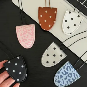 Stylish magnetic leather eyeglass holder necklace with polka dot and leopard patterns