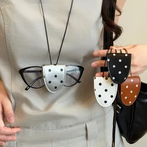 Stylish polka dot leather magnetic glasses clip necklace for women, perfect for vacation