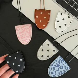 Polka dot and leopard print leather magnetic eyeglass clip necklace for women, Korean style