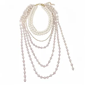 Franse Luxe Meerlagig Kunstparel Kwastje Halsketting Dames Elegante Goud Zilver Verguld Sleutelbeenketting Sieraden