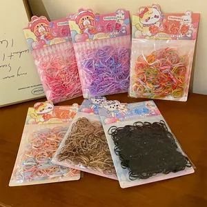 Large pack of colorful elastic hair bands for girls in cute animal packaging