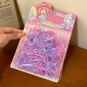 Bulk colorful disposable hair rubber bands for girls in cute cartoon packaging