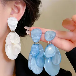 Pendientes Colgantes de Gota de Agua de Resina Marmoleada Estilo Resort para Mujer Hechos a Mano Joyas de Moda Elegantes