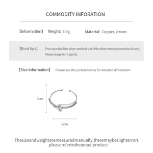 Fiche technique du bracelet en zircon montrant le poids, le matériau et la taille