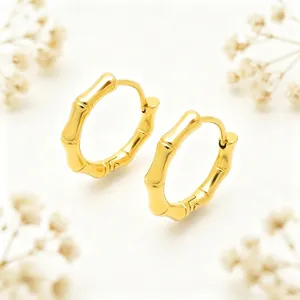 Boucles d'Oreilles Créoles Rétro en Acier Inoxydable Joint de Bambou Pour Femmes Or Argent Plaqué Bijoux Classiques