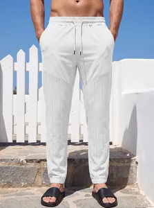 Pantalones casuales blancos de verano para hombre con cordón y diseño de patchwork