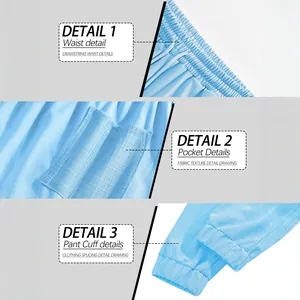 Detalles del pantalón azul claro para hombre con cordón, cintura, bolsillo y bajos