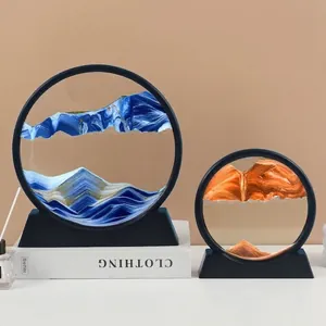 3D moving sand art circular decor with blue and orange flowing quicksand for office desk