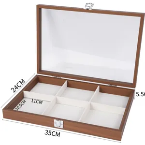 Vista detallada joyero de madera de 6 compartimentos dimensiones 35x24cm