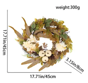 Corona de cosecha con calabazas blancas y hojas de arce, dimensiones 45cm exterior
