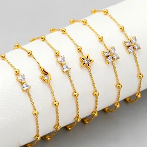 Bracelet Élégant En Zircon Fleur De Trèfle Chaîne À Billes En Acier Titane Réglable Bijoux De Mode Accessoire Pour Femmes