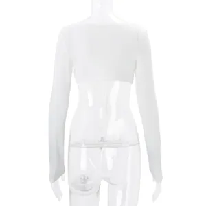 Detailed back view of a minimalist white long-sleeved cropped bolero shrug for women