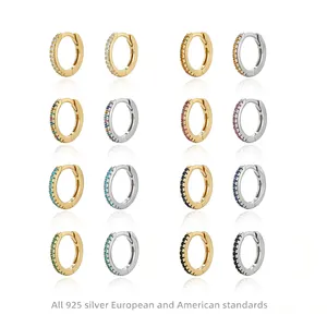 Minimalistische Huggie Hoop Oorbellen 925 Sterling Zilver Kleurrijke 5A Zirconia Pave Geometrische Sieraden Voor Dames