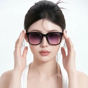 Elegant square sunglasses with black frame and purple gradient lenses, UV400 protection.