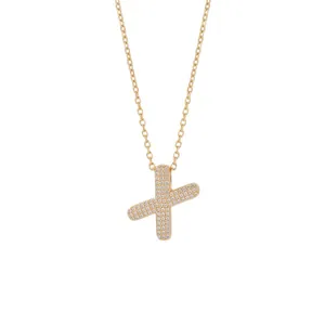 Gold-plated initial necklace with a sparkling cubic zirconia 'X' letter pendant.