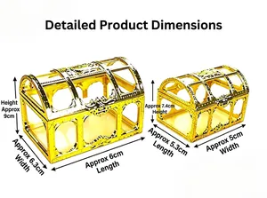 Detailed size guide for gold hollow treasure chest candy boxes for wedding favors