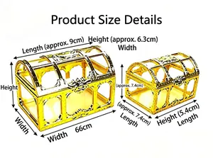 Detailed dimensions of hollow golden treasure chest candy boxes for weddings