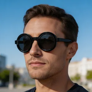 Lunettes De Soleil Rondes Hommes Femmes TAC Polarisées ND Ajustables Rétro Steampunk Monture PC UV400 Conduite Extérieur