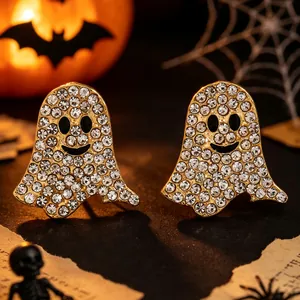 Detaillierte Ansicht der glitzernden Strass-Gespenst-Ohrstecker für das Halloween-Fest