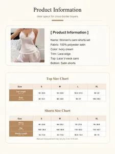 Tableau des tailles détaillé pour ensemble pyjama caraco et short en satin ivoire.