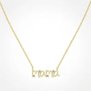 Collier Pendentif MAMA en Argent Sterling 925 Serti de Zirconia Plaqué Or Blanc Chaîne de Clavicule Cadeau Bijoux Fête des Mères pour Femmes