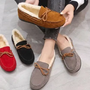 Damen Winter Loafer mit Kunstfellfutter und dekorativer Schleife